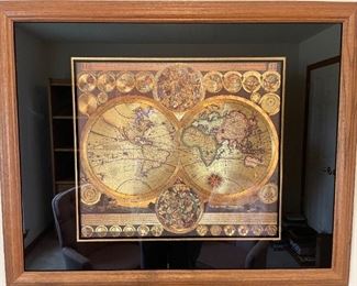 Framed World Map  31"W 25"T                                                                  $65.00