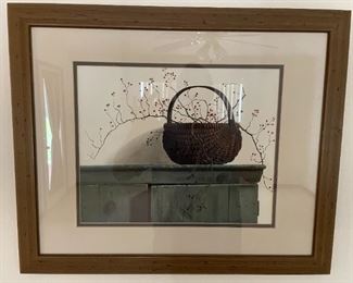 Framed Basket under glass, signed Pauline Campanelli                                                                           22.5"W 18.5"T