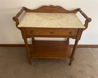 Oak wash stand with faux marble top                                                  $125.00