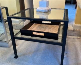 2 Shelved Glass & metal base end table (pr)