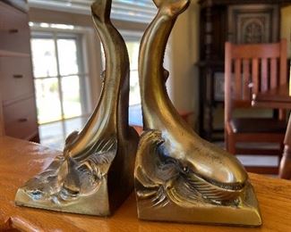 Brass whale bookends