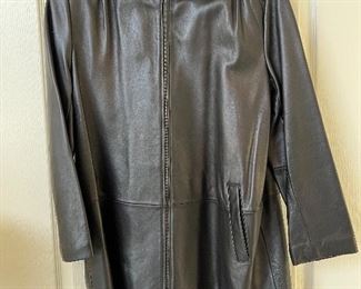 Women's black leather overcoat by Tibor Leathers / XL