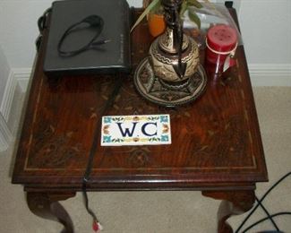 Antique/Vintage Syrian Rosewood End Table with Brass and Copper Inlay