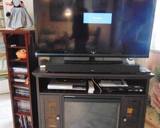 Nice TV stand with fireplace. Great working TV
