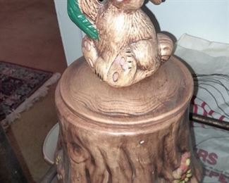 Vintage Bunny On A Tree Stump Cookie Jar