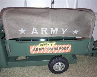 VINTAGE MINT CONDITION BUDDY L ARMY TRANSPORT TRUCK W/ CANOPY & CANNON! *BRAND NEW IN THE BOX*