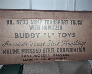 VINTAGE MINT CONDITION BUDDY L ARMY TRANSPORT TRUCK W/ CANOPY & CANNON! *BRAND NEW IN THE BOX*