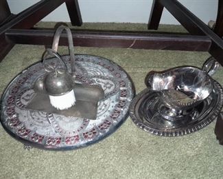 Silver Plated Trays & Table Butler Set