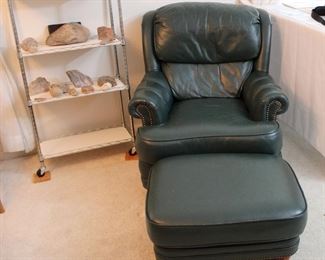 Green top grain leather chair and ottoman -- super comfortable!
