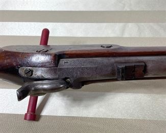 Detail on Civil War Era Springfield Model 1863 Type 1, 58-cal. rifled musket, with ramrod and bayonet. 