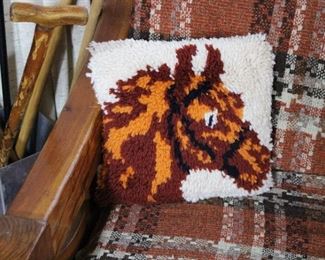 c. 1970's hand hooked horse pillow
