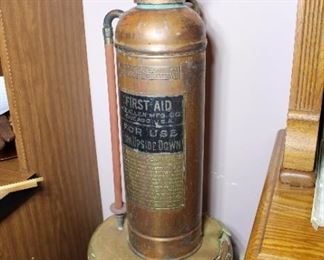 Antique copper and brass fire extinguisher