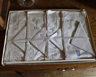 Set of Belgian Linen monogrammed placemats and napkins