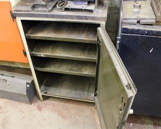 Interior of metal storage cabinet/tool stand