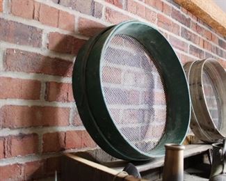 Side View of Antique Flour or Grain Sifter 18" diameter, old green paint