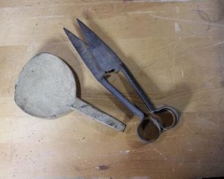 Antique butter paddle and old iron sheers/clippers