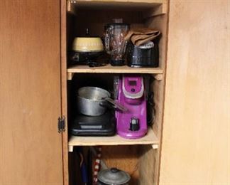 Pans, blender, purple Keurig Machine, dehydrator