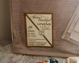 Vintage Made in Belgium Linen placemats and napkins, New in Box!
