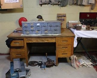 Antique Oak Desk, Old Metal File Cabinet Drawers