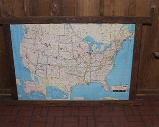 Large old map of the United States in a custom made wood frame