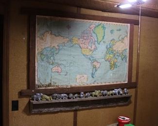 Large old map of the world in a custom made wood frame