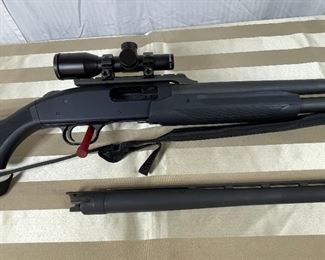 14. Mossberg 12-Ga slide-action, 24-in rifled barrel with BSS DEERHUNTER 2.5 x 20 scope;  second smooth bore barrel