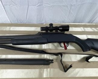 14. Mossberg 12-Ga slide-action, 24-in rifled barrel with BSS DEERHUNTER 2.5 x 20 scope;  second smooth bore barrel
