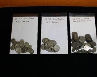 US Silver Coins, dimes, quarters, nickels