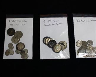 US silver coins, mixed, 40% Kennedy halves, and buffalo nickels