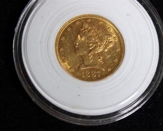 1887 S $5.00 Gold Piece