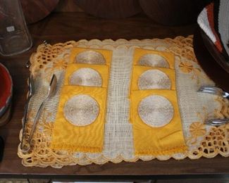 c. 1960's/1970's Set of Six never used placemats, napkins, and coasters