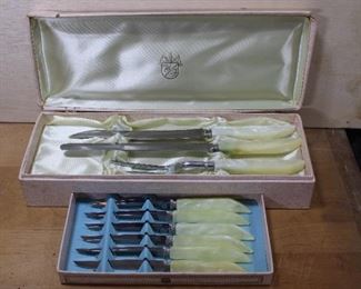 Vintage Mother of Pearl Meat Carving Set with six steak knives