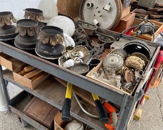 Old light fixtures, antique cast iron kerosene bracket lamp parts