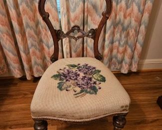 Antique  chair with needlepoint seat