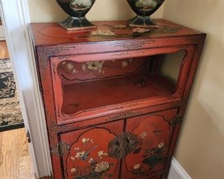 Chinese Red Lacquer Alter Cabinet Stand (Two available)
