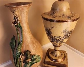 Unique Vase with Frog climbing the side. The vase on the right with the top there are two available as a set. 