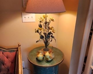 Nice pair of Italian gilt metal floral lamps (matching one in the next picture)