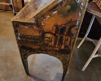 Unique Hand Painted Antique Desk (Side pics of desk)