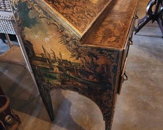 Unique Hand Painted Antique Desk (Side pics of desk)