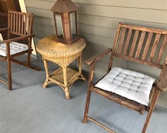 PAIR OF CHAIRS, WICKER TABLE