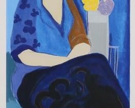 226	Itzchak Tarkay Serigraph Lady in Blue	Itzchak Tarkay (Israel, 1931-2012). Serigraph portrait of a woman, Lady in Blue. Pencil signed lower right and numbered 76/350 in pencil lower left. Givon Prints Publishers blind stamp lower left and Givon Prints COA attached on verso. 47 1/2" x 18" (with frame 58 1/4" x 28 5/8").
