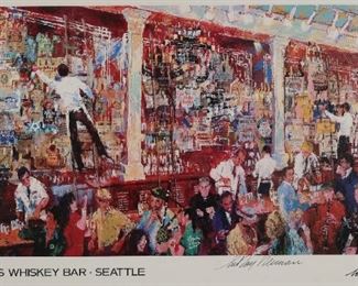236	LeRoy Neiman Signed Silkscreen Print F.X. McRory's	LeRoy Neiman (American, New York, 1921-2012). Silkscreen print, F.X. McRory's Whiskey Bar Seattle. Signed in the plate lower left, signed and dated '80 in the plate lower right and signed in ink lower right. 21" x 37 1/4" (with frame 30 3/4" x 46 3/4"). Creases to image lower right.
