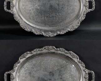 286	Pair of Taunton Silverplate Trays	Pair of Taunton silverplate serving trays. Each 30"L including handles.
