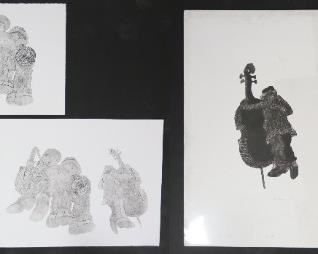 402	5 Collagraphs by Steve Mayo	"Steve Mayo (American, 20th century.) ""One Flight Up"". Artist proof, 2007. Collagraph on foamcore board wrapped in plastic. Signed, titled and dated on lower center. 4 black and white collagraphs on paper, 3 signed on verso. Light stains and charcoal smudging to paper. Charcoal smudging to plastic of ""One Flight Up.""

One Flight Up: 45 1/2"" x 31 1/2"". Largest collagraph on paper 25 3/4"" x 36""."
