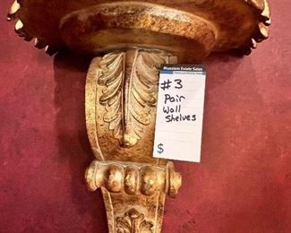 #3) - $50 - Pair of gold sconce wall shelves	12x10x15		