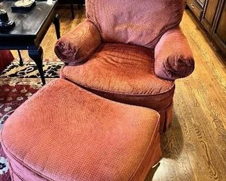 #33) - $100 Upholstered chair and ottoman red colored	38x40x40