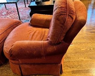 #33) - $100 Upholstered chair and ottoman red colored	38x40x40