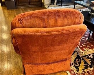 #33) - $100 Upholstered chair and ottoman red colored	38x40x40