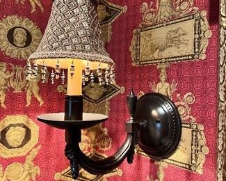 #60) - $100 - Pair of wall sconces with shades	6x12x13. Purchaser is responsible to deinstall from the home prior to March 31.