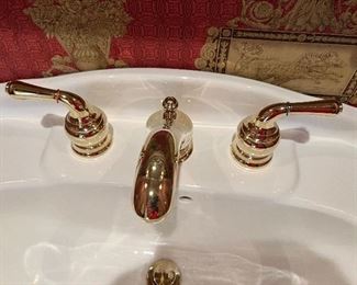 #63) - $150 - Pedestal sink with Brass Kohler fixtures	28x20x35. Purchaser is responsible to deinstall from the home prior to March 31.